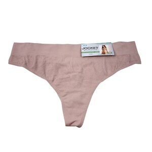 Jockey Women's Sz XL Panty Thong Generations Recycled Seamfree Ribbed Beige New